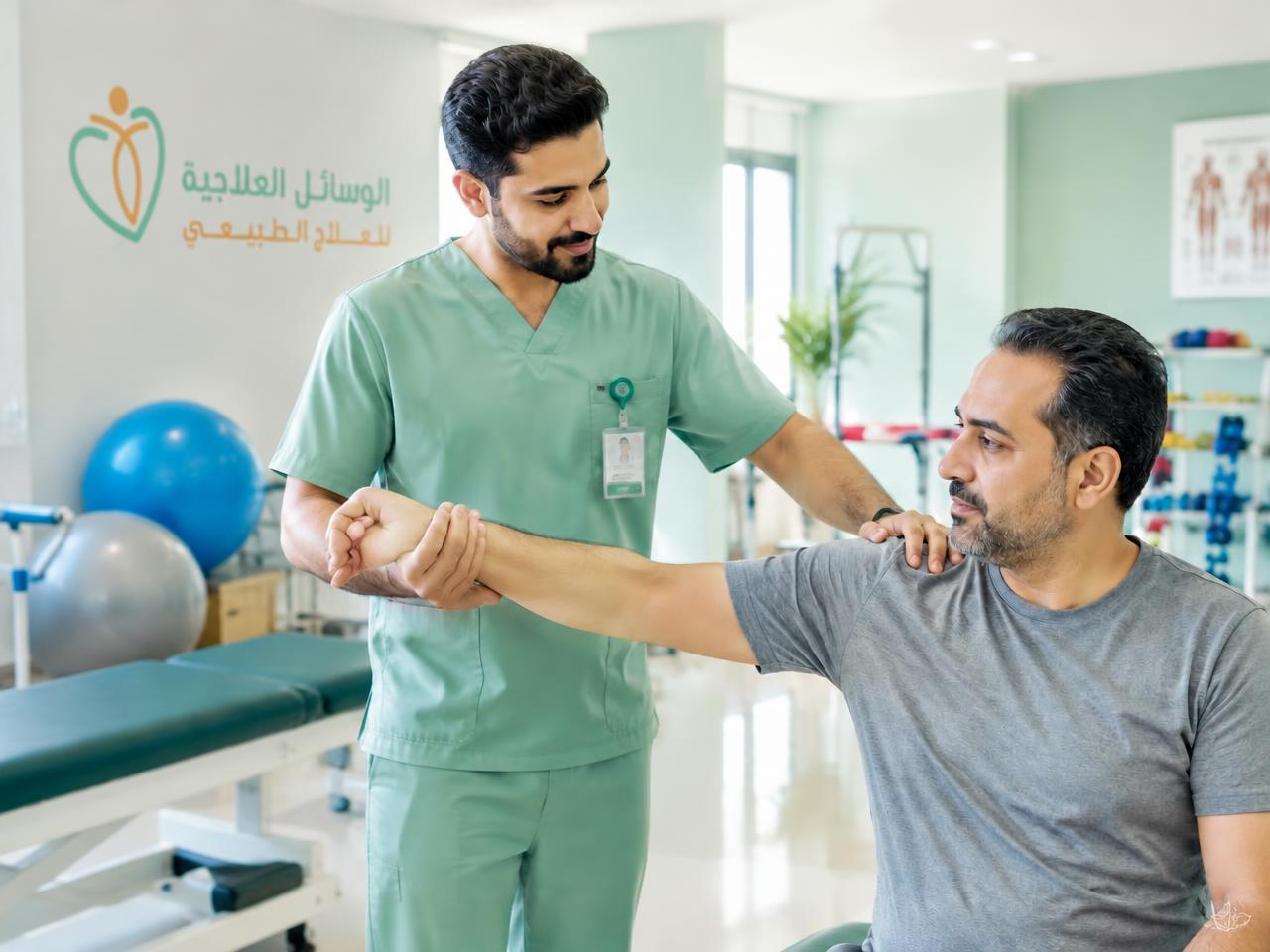 أخصائي علاج طبيعي مع مراجع